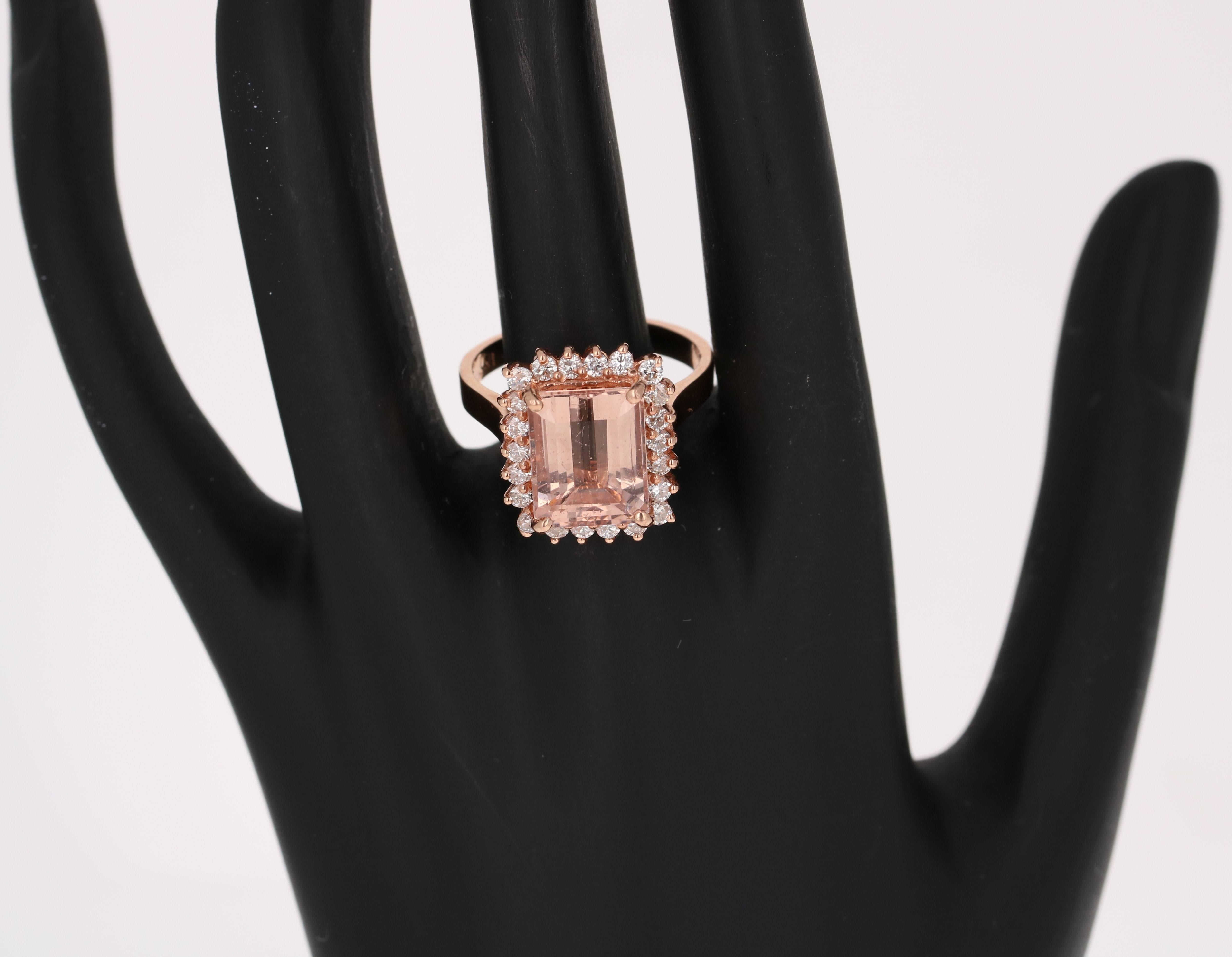 Emerald Cut 5.20 Carat Morganite Diamond Rose Gold Cocktail Ring