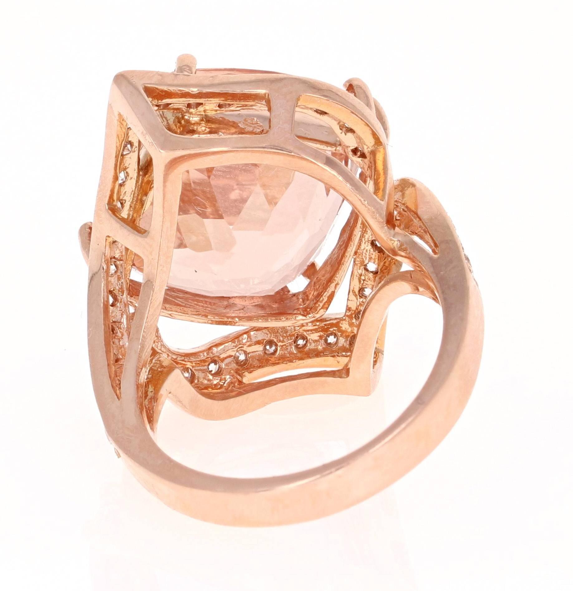 Modern 14.24 Carat Morganite Diamond Rose Gold Ring