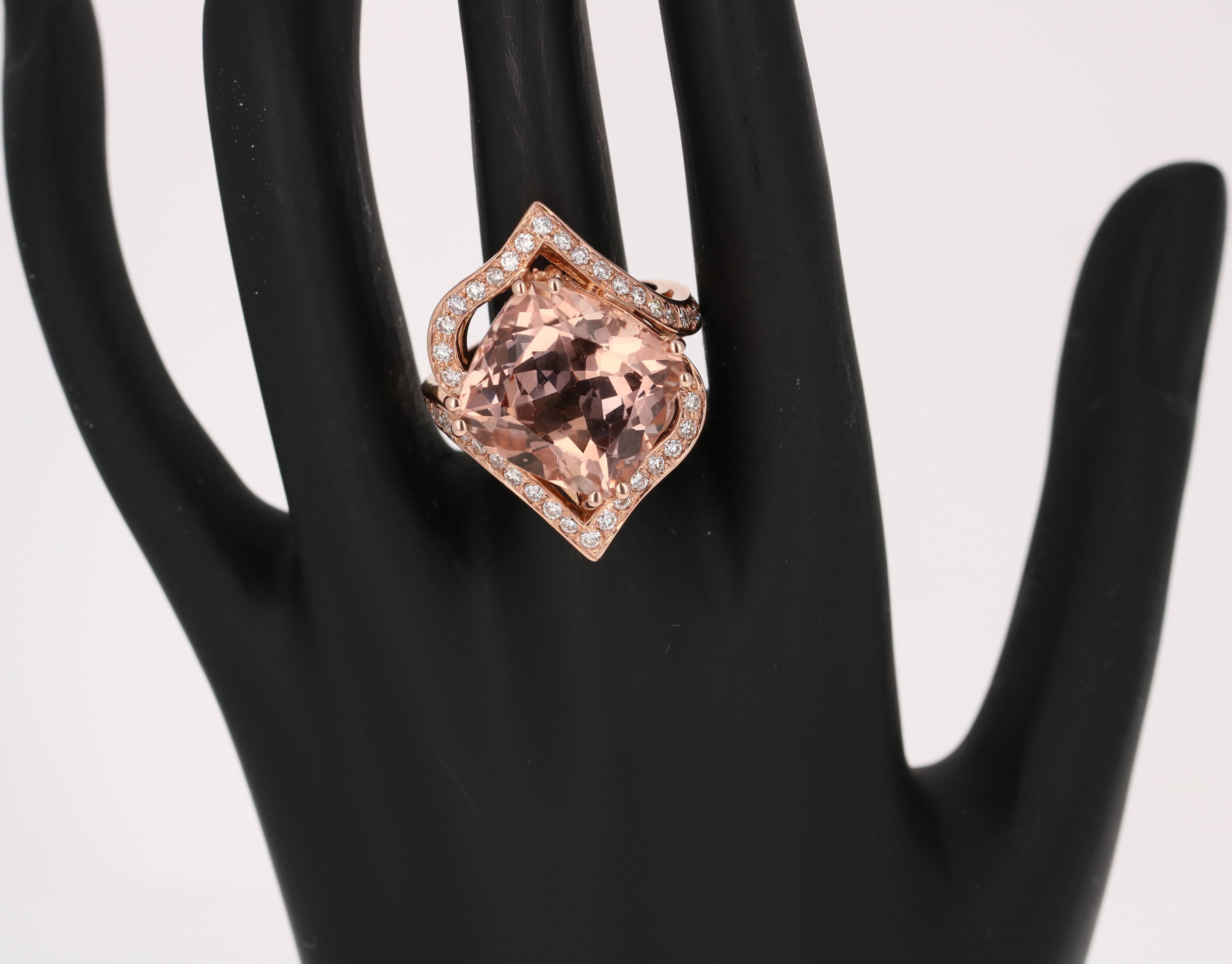 14.24 Carat Morganite Diamond Rose Gold Ring In New Condition In Los Angeles, CA