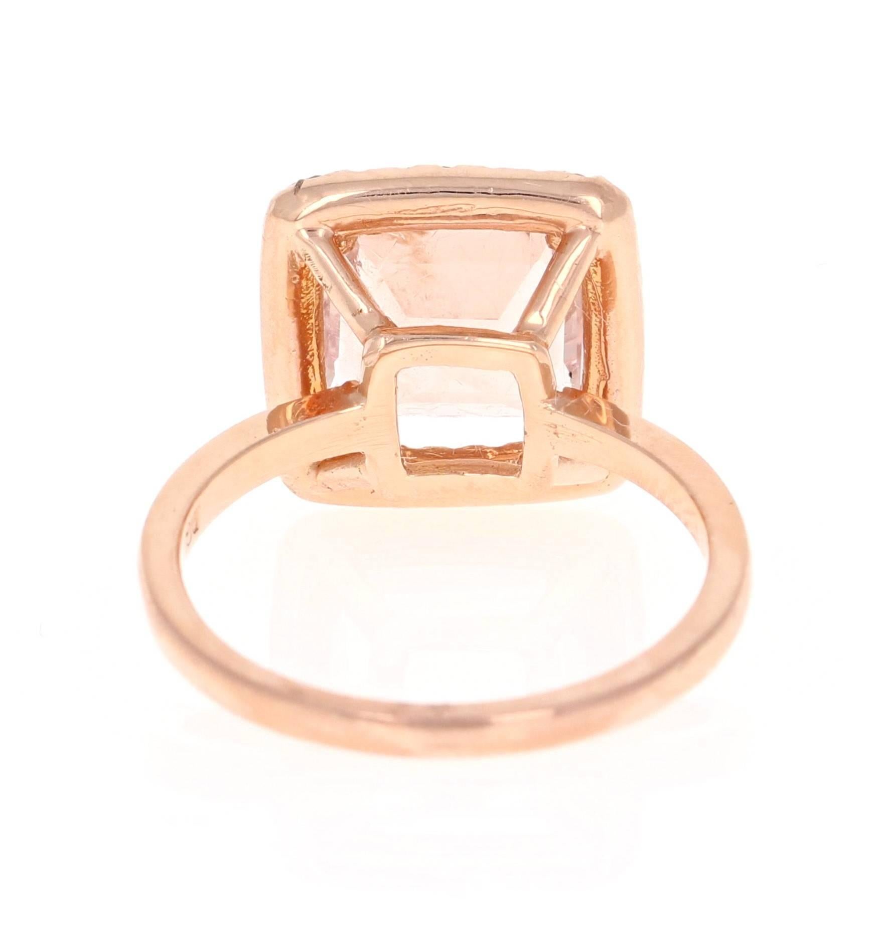 Modern 3.96 Carat Morganite Diamond 14K Rose Gold Enagement Ring
