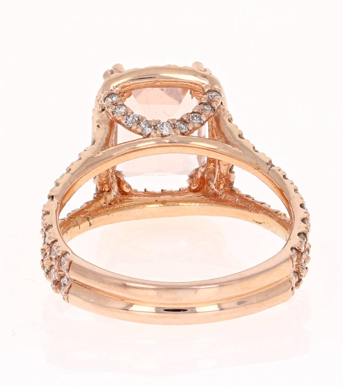 Modern 3.94 Carat Morganite Diamond Rose Gold Engagement Ring