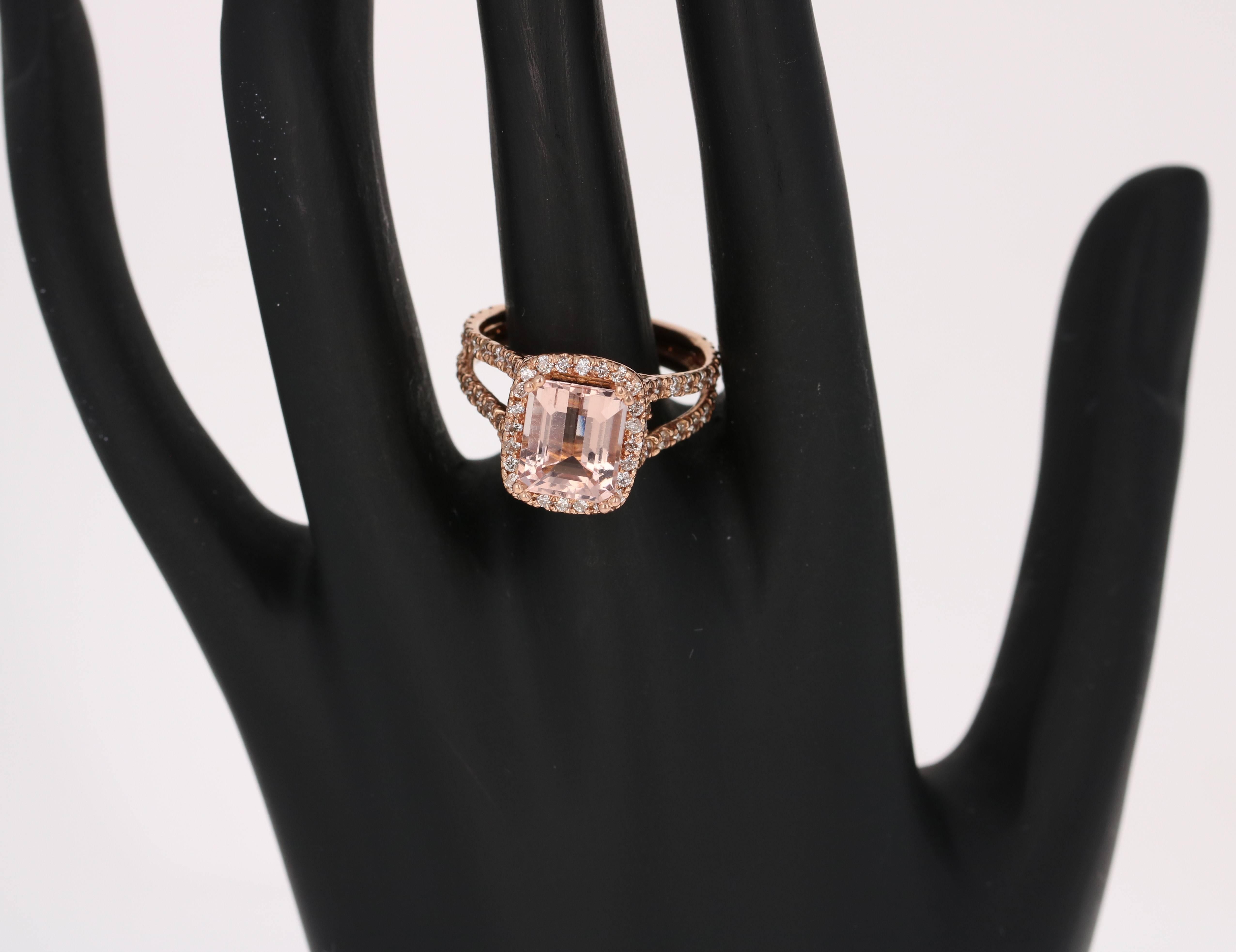 Emerald Cut 3.94 Carat Morganite Diamond Rose Gold Engagement Ring