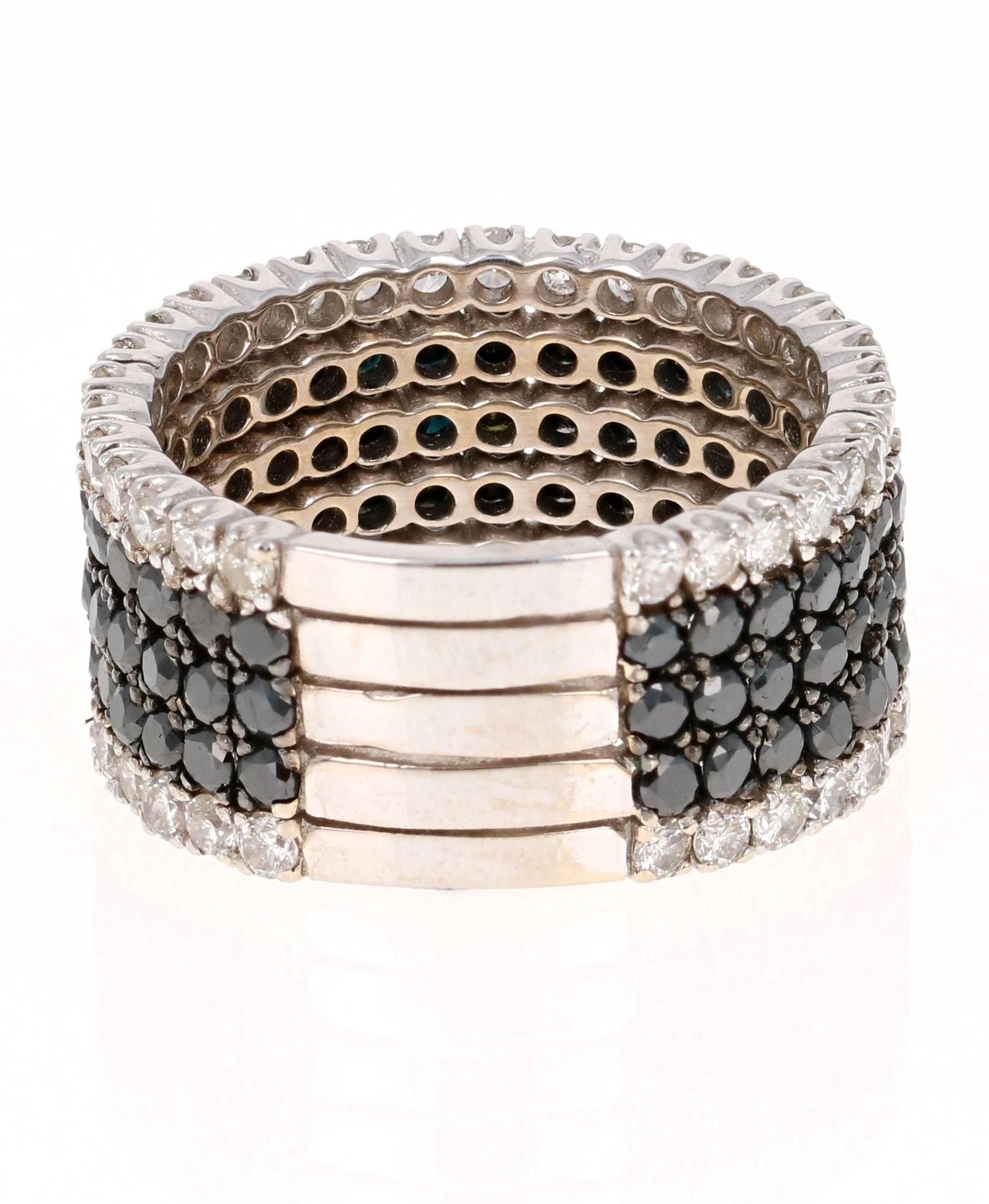 Modern 3.80 Carat Black and White Diamond Cocktail Ring