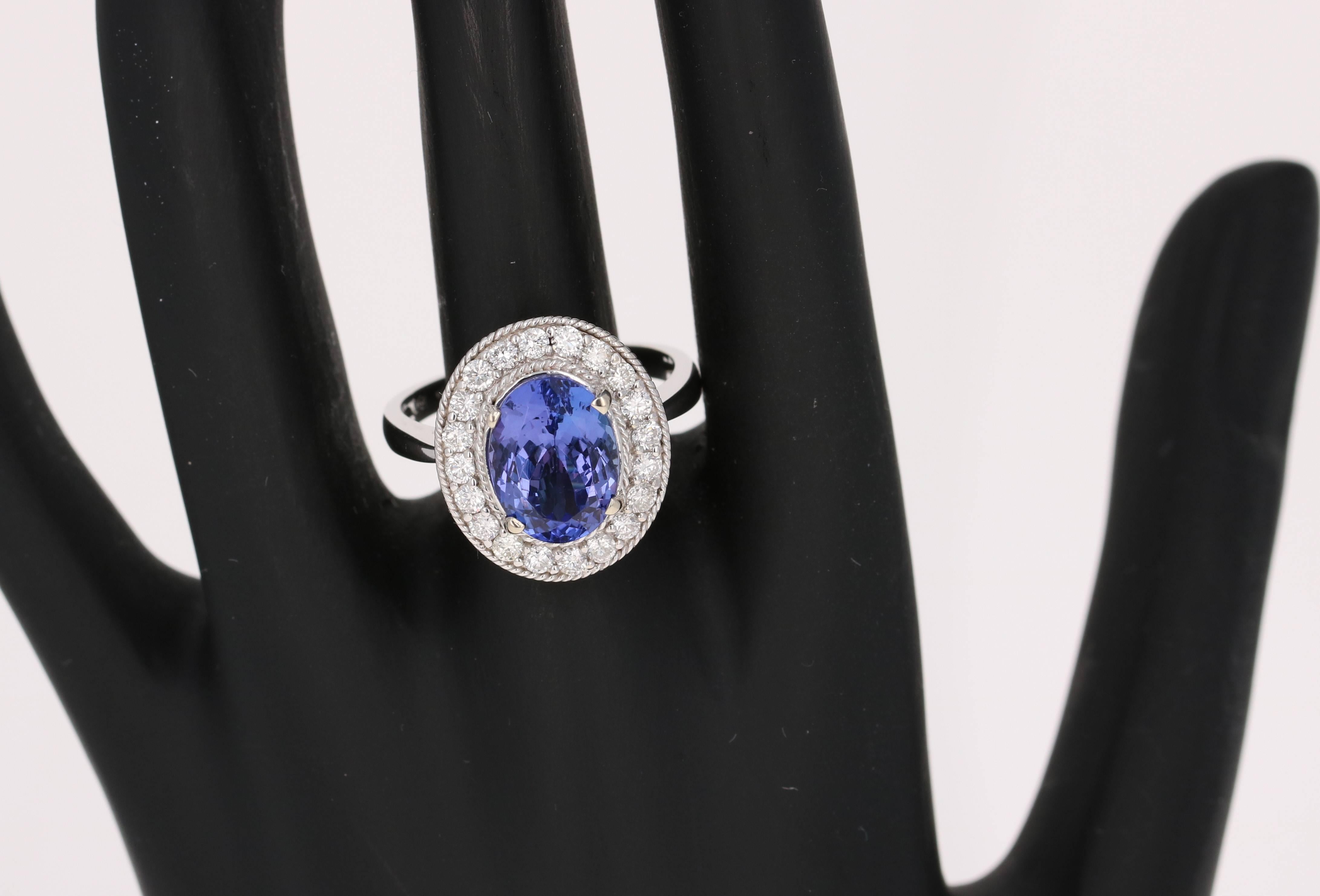 4.27 Carat Oval Cut Tanzanite Diamond White Gold Ring In New Condition For Sale In Los Angeles, CA