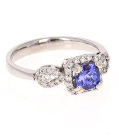 1.10 Carat Tanzanite Diamond 14 Karat White Gold Promise Ring