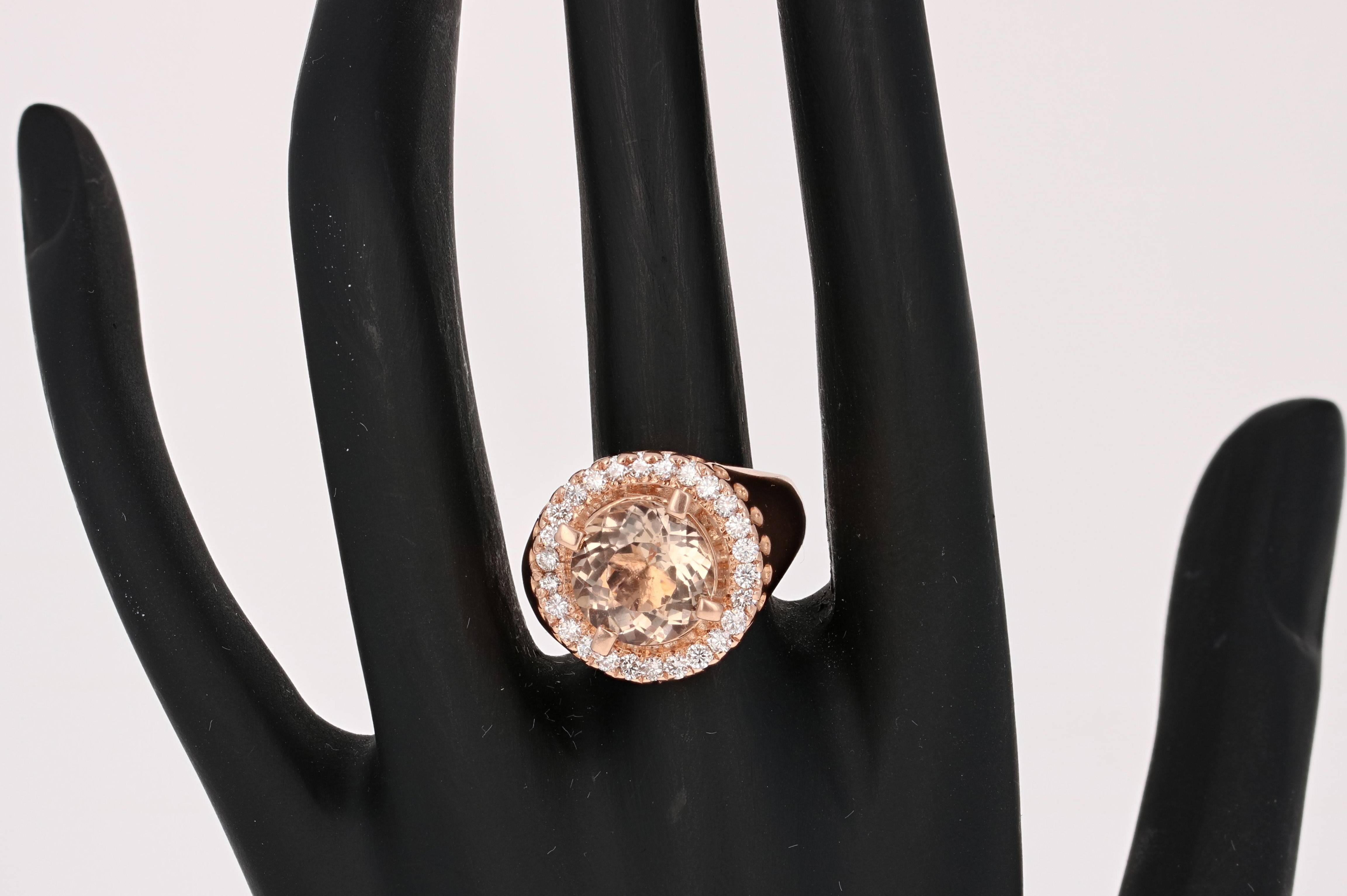 Women's 4.61 Carat Morganite Diamond Rose Gold Ring