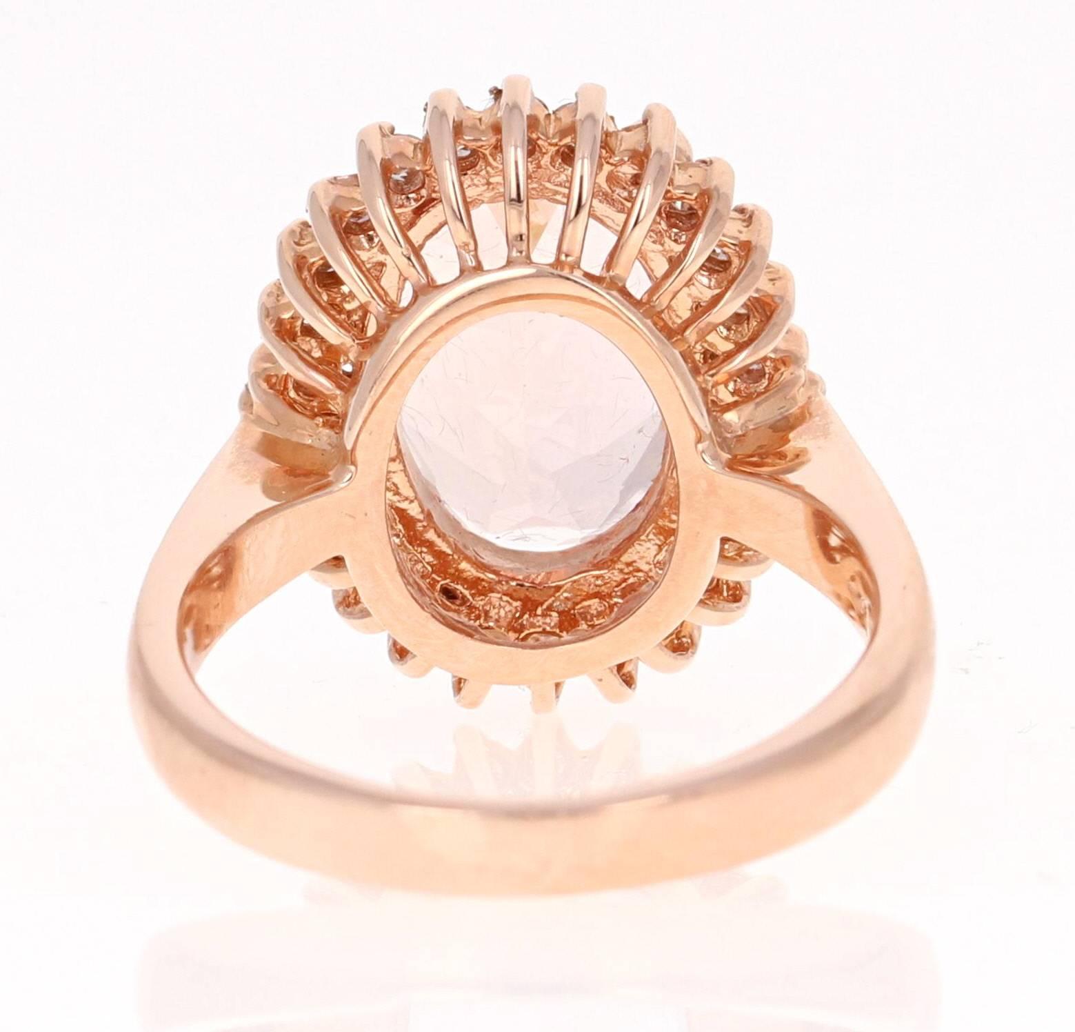 Modern 4.42 Carat Morganite Diamond Rose Gold Ring