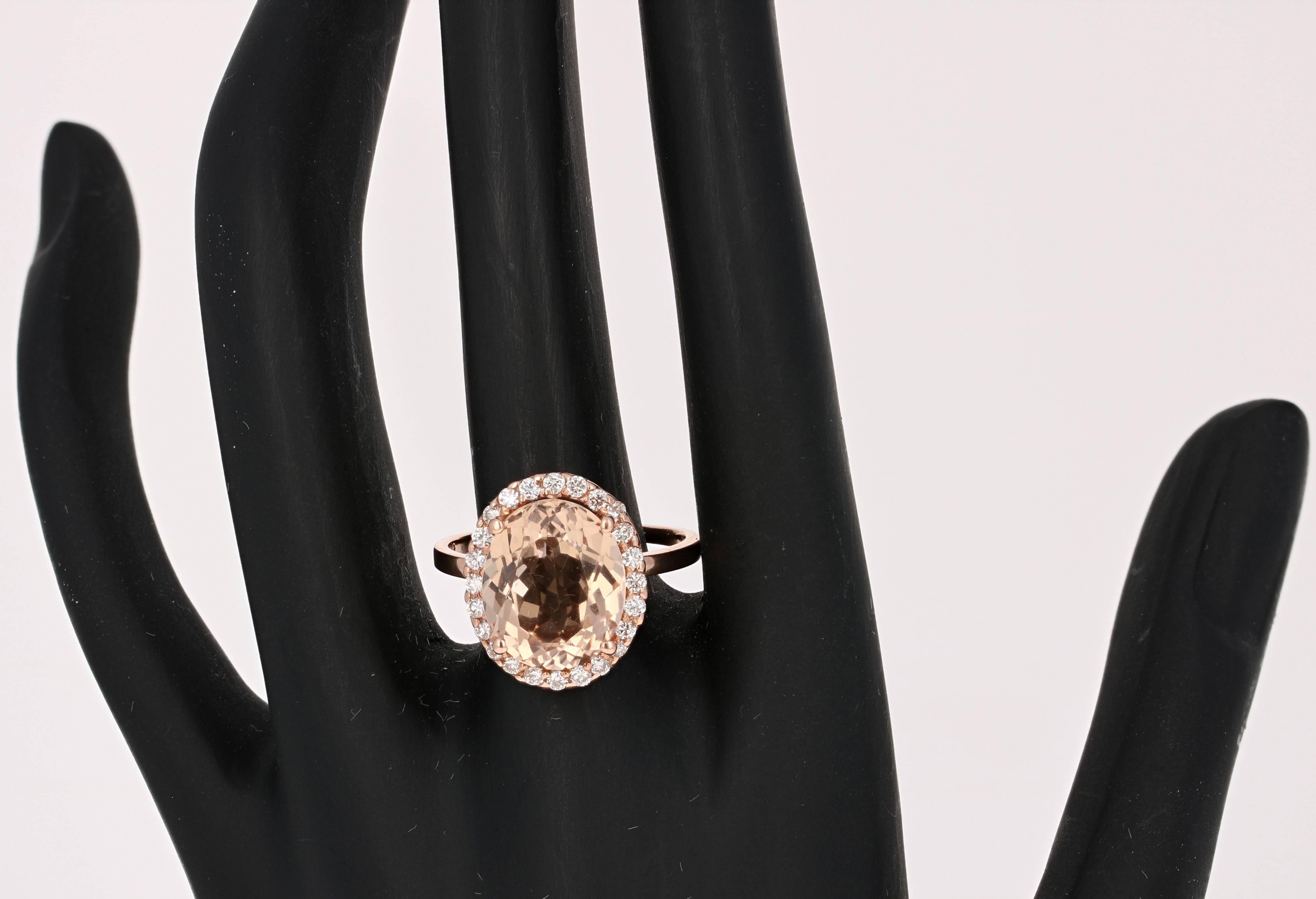 Oval Cut 5.66 Carat Morganite Diamond Rose Gold Ring