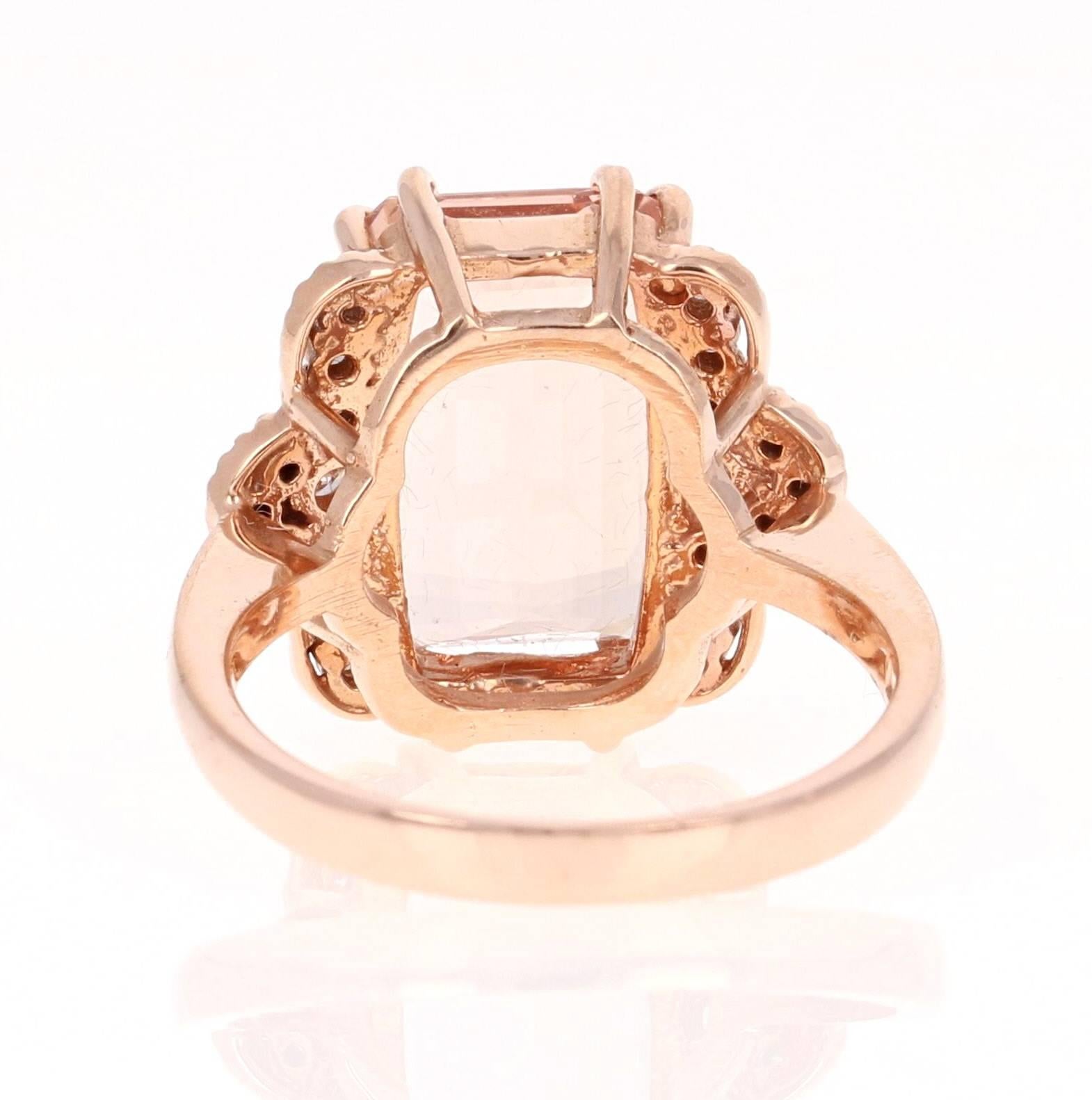 Modern 5.56 Carat Morganite Diamond Rose Gold Ring