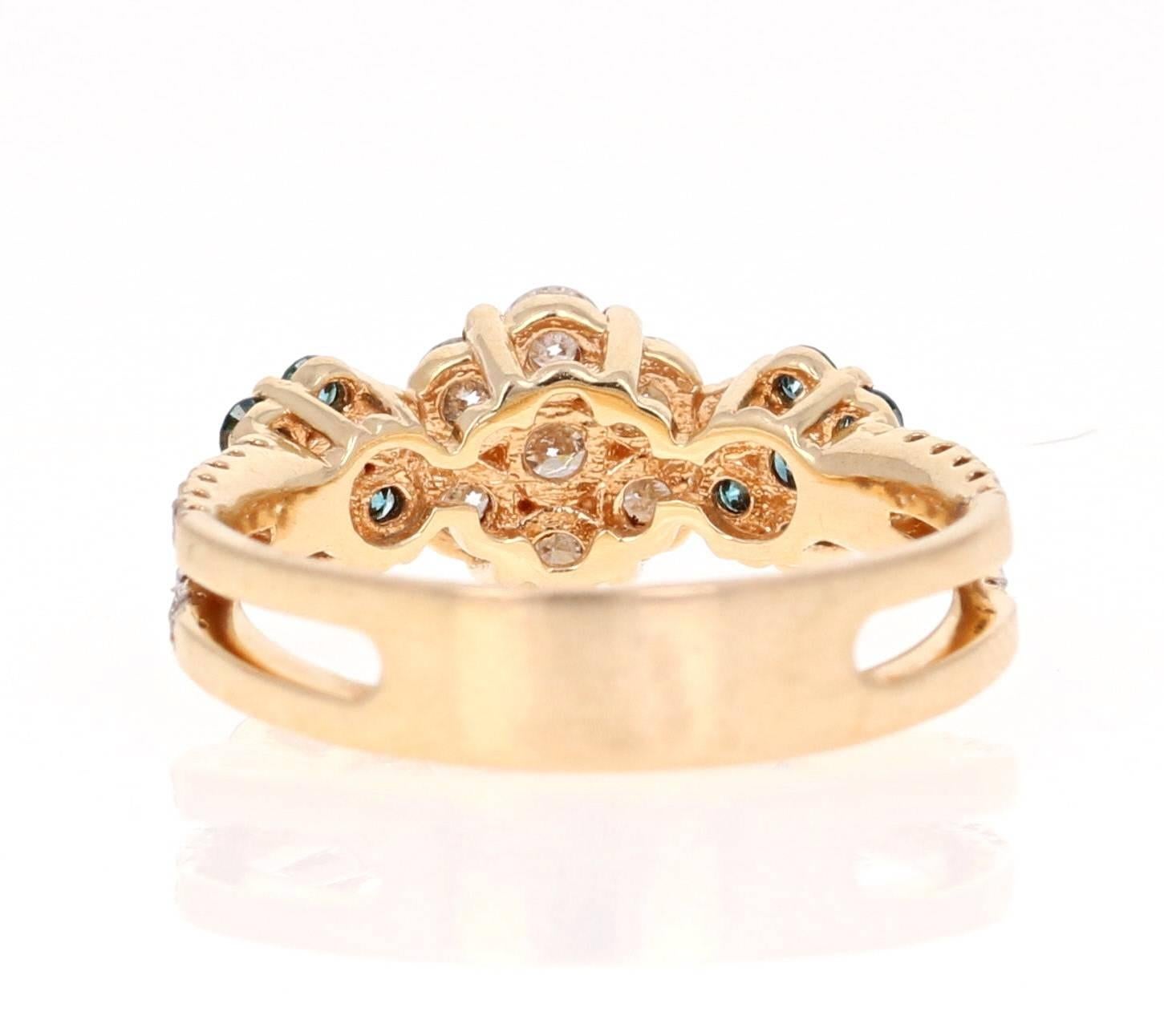 Modern 1.31 Carat Blue Diamond Yellow Gold Ring