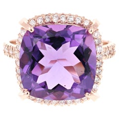 8.62 Carat Amethyst Diamond Rose Gold Bridal Ring