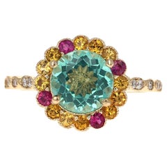  Apatit Saphir-Diamant-Gelbgold-Ring