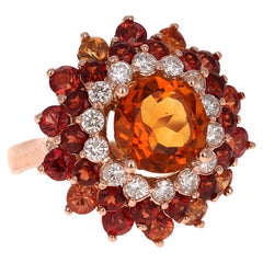 Vintage Sapphire Citrine Diamond Rose Gold Cocktail Ring