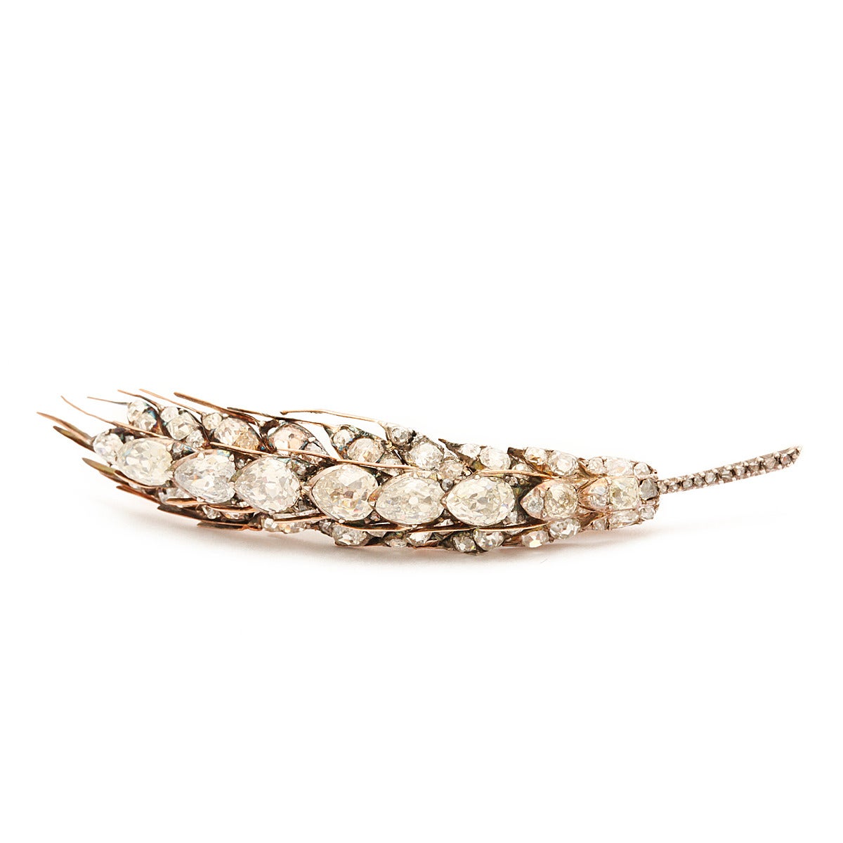 Victorian Diamond Gold Sheaf of Wheat Brooch In Excellent Condition In New York, NY