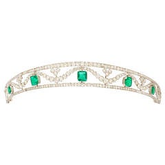 Antique Chaumet Paris Emerald Diamond Platinum Tiara