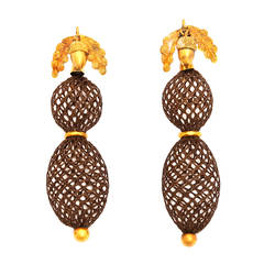 Victorian Gold and Woven Hair Pendant Earrings