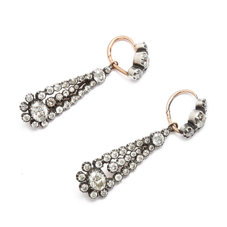 Victorian Old-Mine Diamond Drop Earrings In Excellent Condition In New York, NY