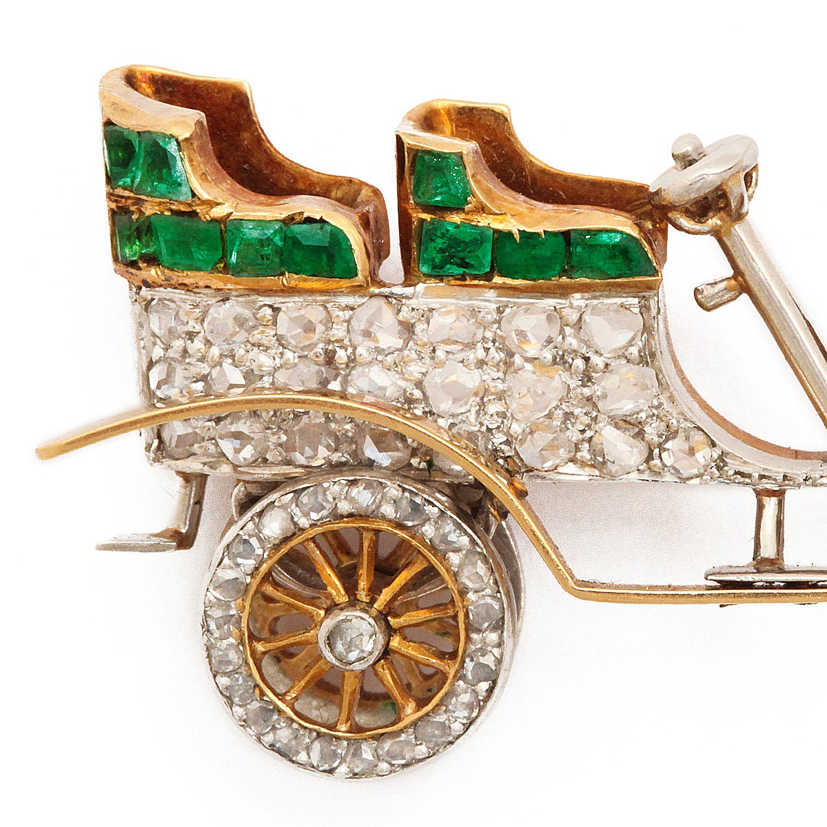 Antique Diamond and Emerald Car Brooch In Excellent Condition For Sale In New York, NY