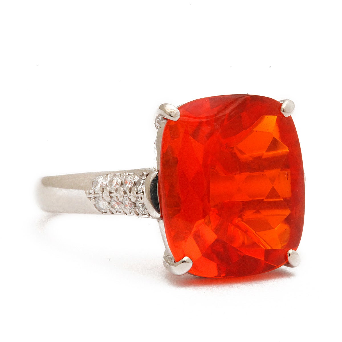 Women's Fire Opal Diamond Platinum Ring For Sale