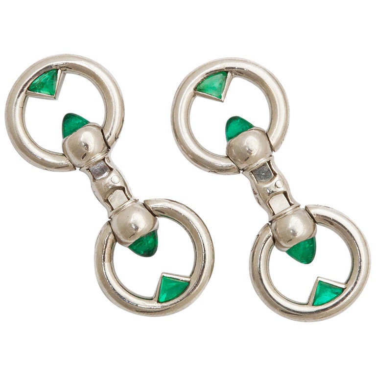 Art Deco Cartier Emerald Platinum Cufflinks