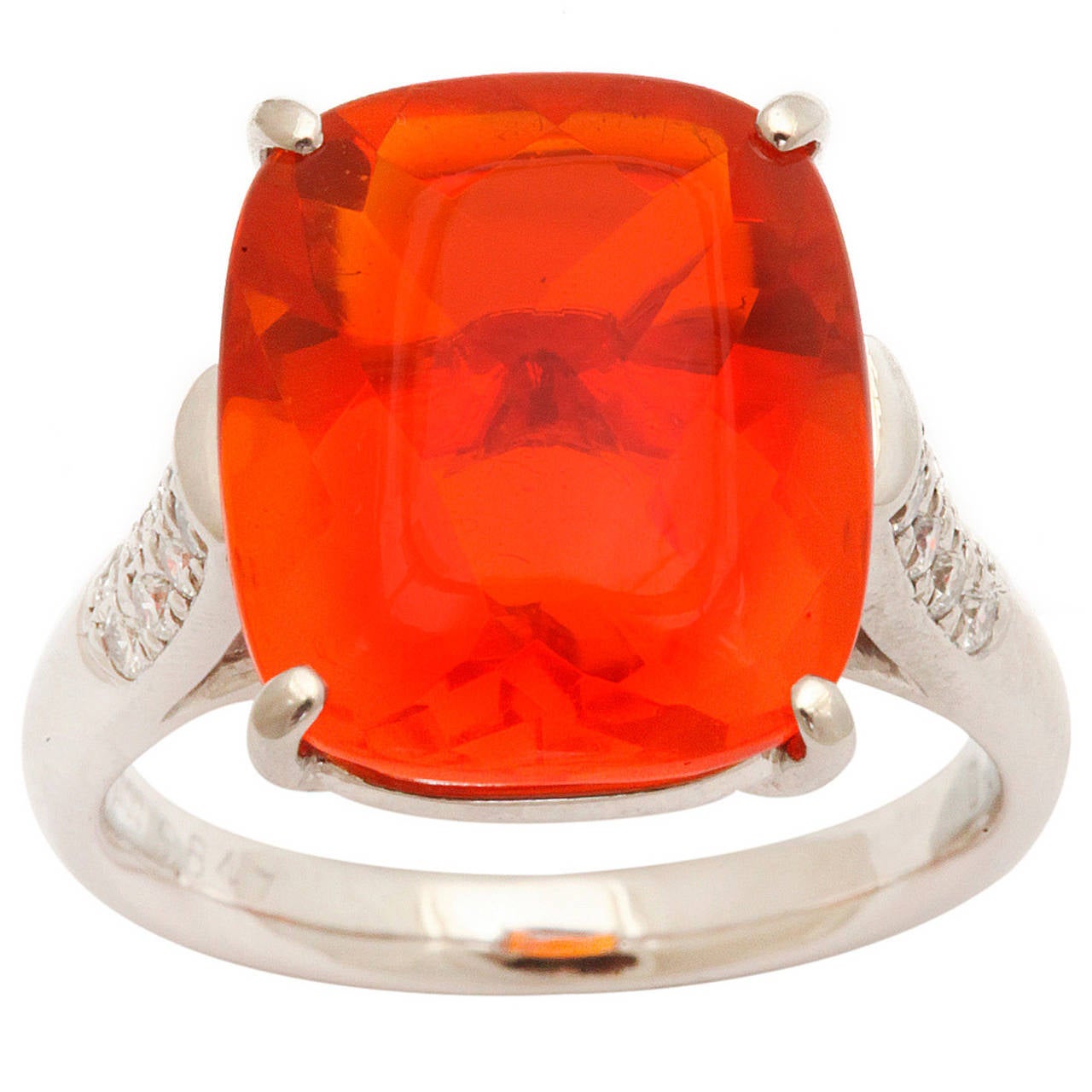 Fire Opal Diamond Platinum Ring For Sale