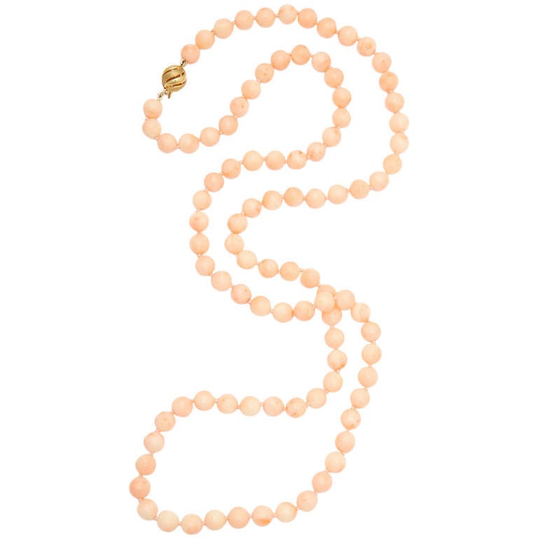 Angel Skin Coral Bead Necklace For Sale