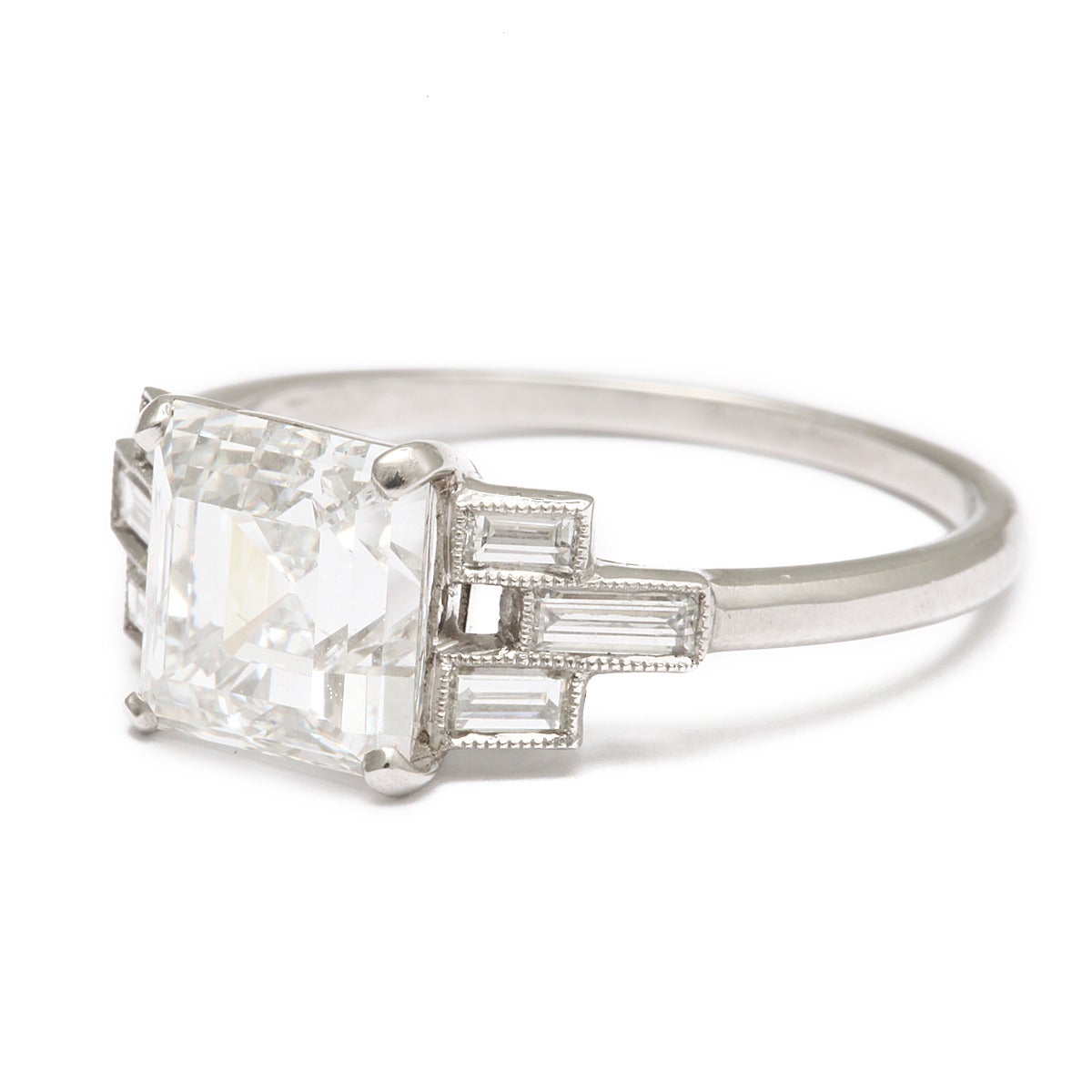 Women's Art Deco Asscher Cut GIA Cert Diamond Platinum Engagement Ring For Sale