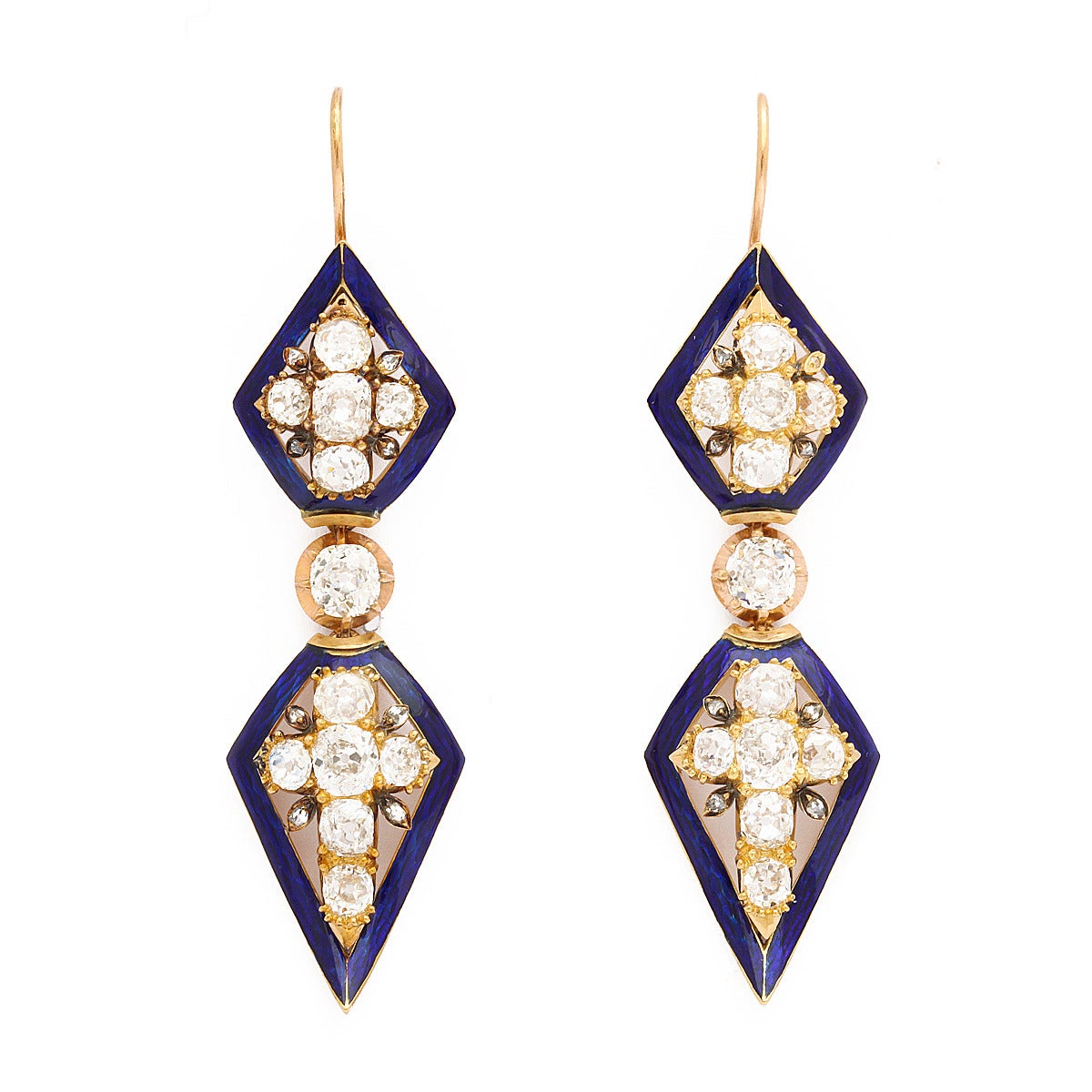 Victorian Diamond and Enamel Pendant Earrings For Sale