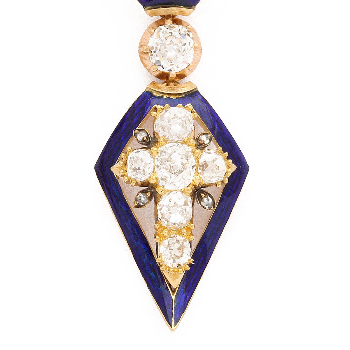 Victorian Diamond and Enamel Pendant Earrings For Sale 1