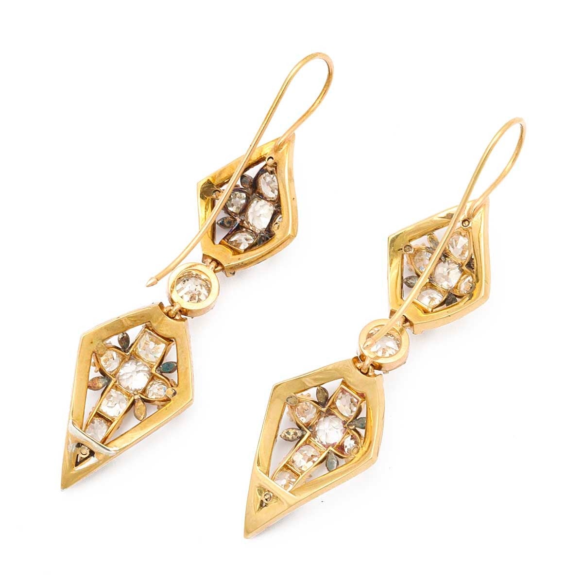 Victorian Diamond and Enamel Pendant Earrings In Excellent Condition For Sale In New York, NY