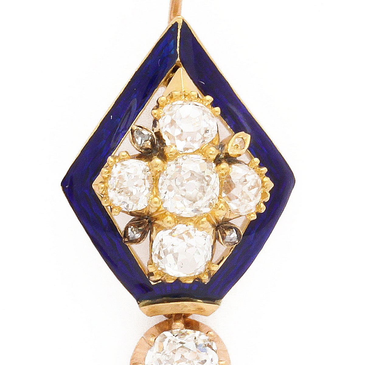 Women's Victorian Diamond and Enamel Pendant Earrings For Sale