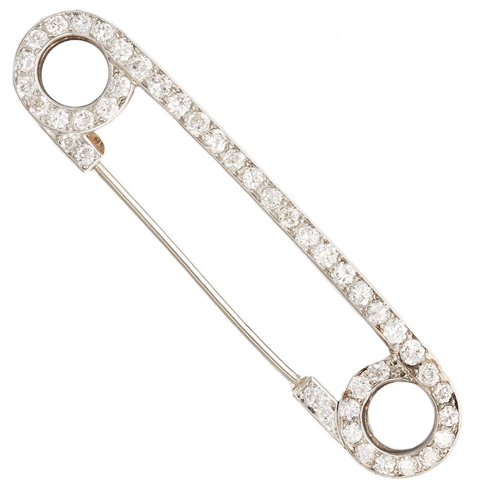 Art Deco Diamond Platinum Safety Pin Brooch