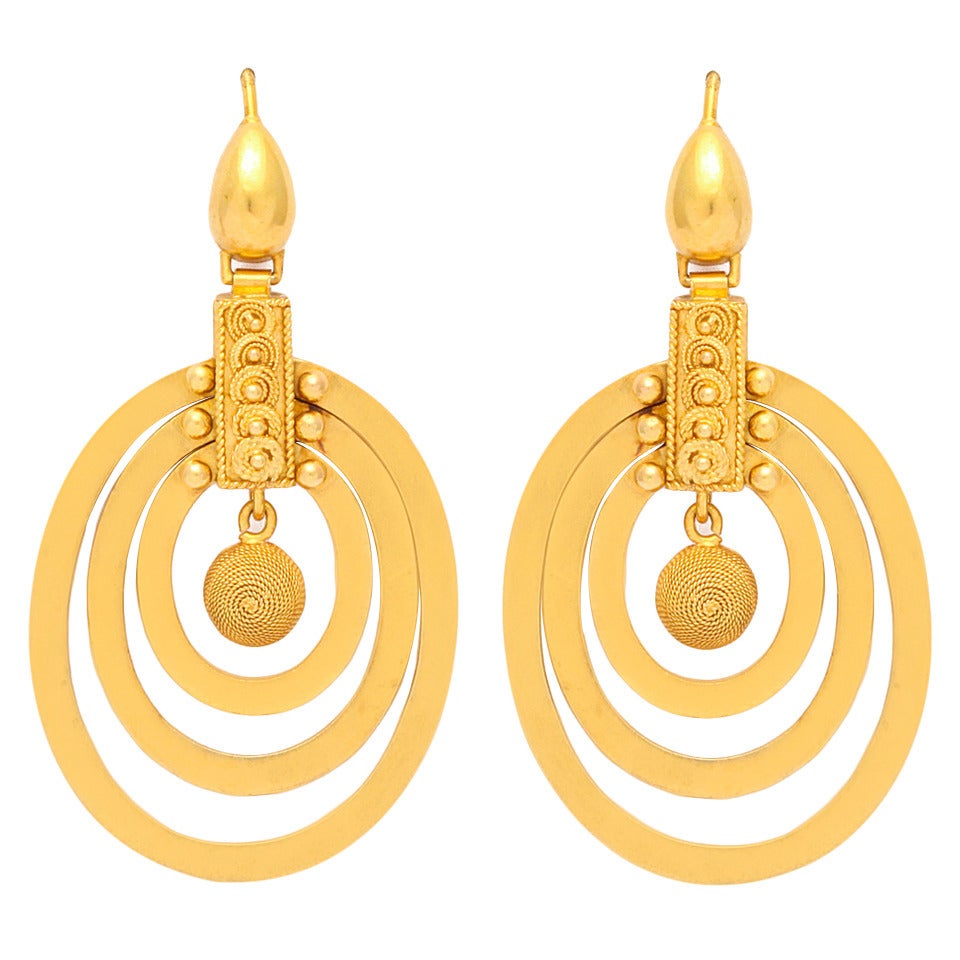 Victorian Roman Revival Gold Hoop Earrings
