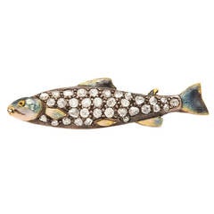 Victorian Enamel Diamond Fish Brooch