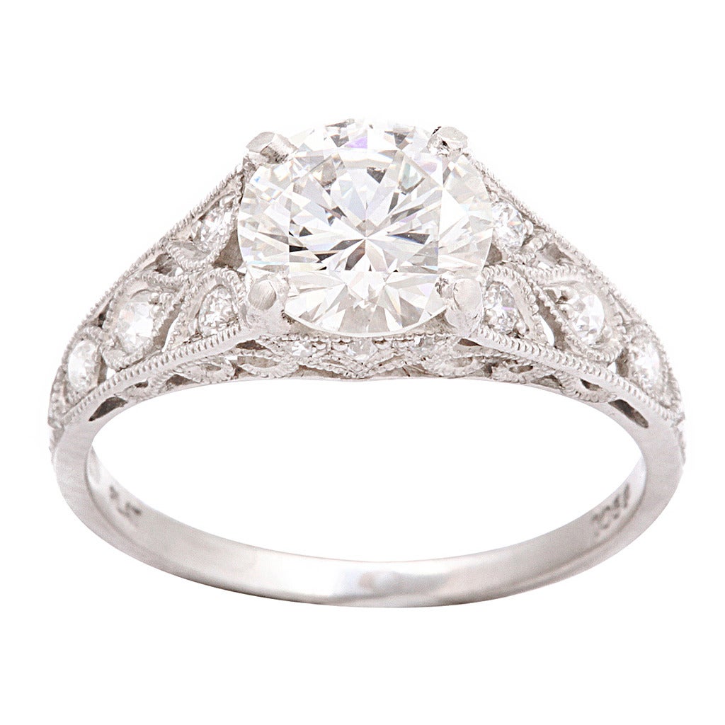 Antique Diamond Platinum Engagement Ring For Sale