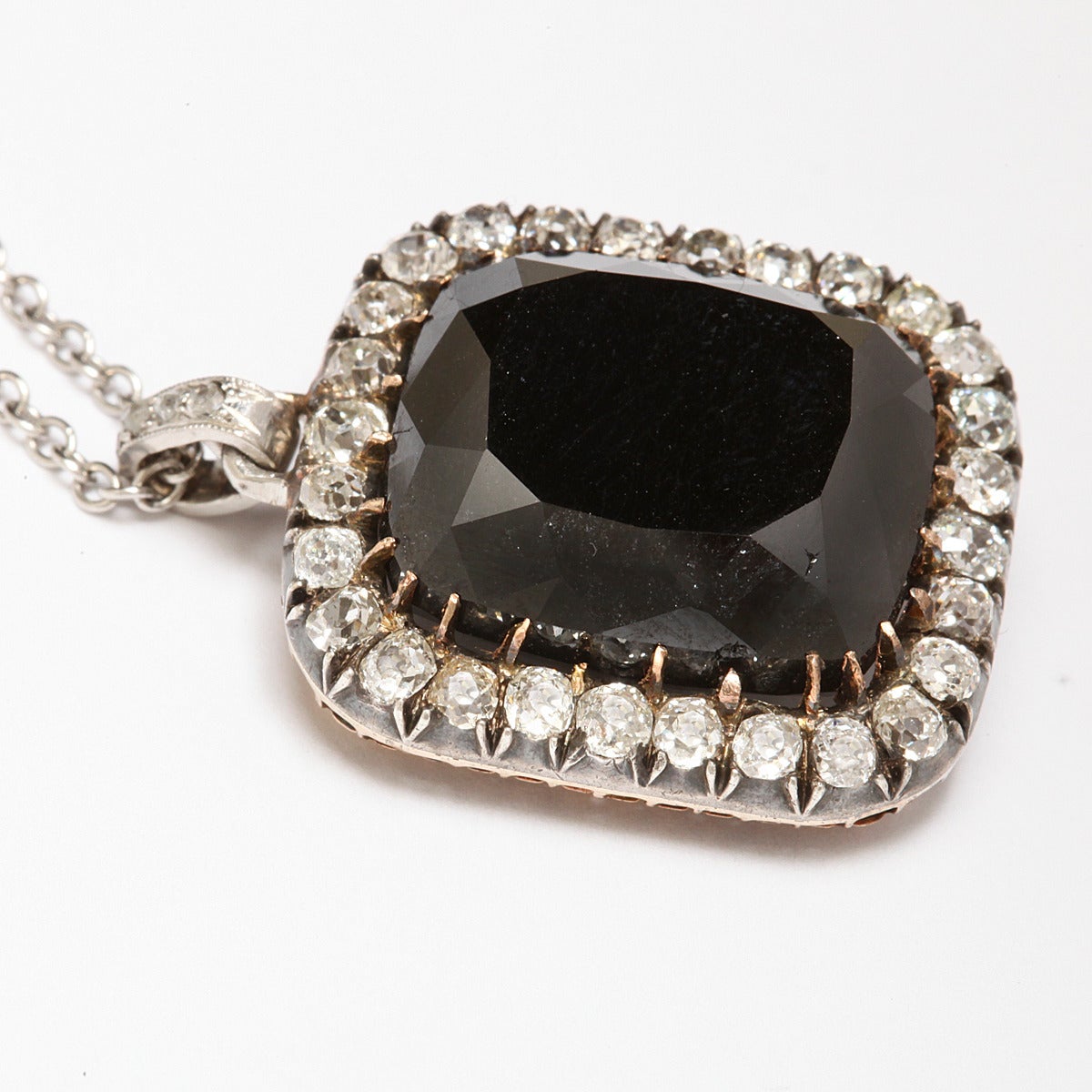 Victorian Black Diamond Gold Platinum Pendant In Excellent Condition For Sale In New York, NY