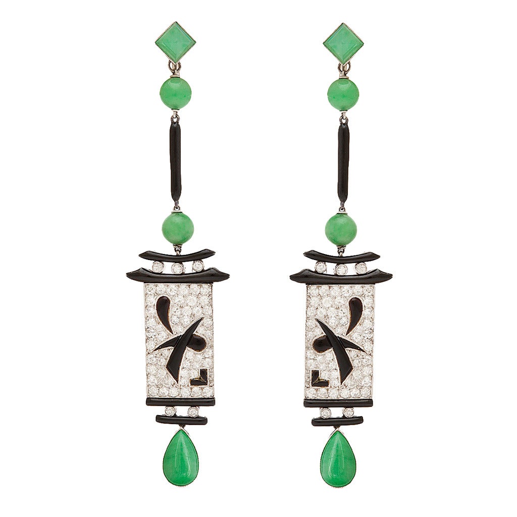 Art Deco Jade Pendant Earrings For Sale at 1stDibs