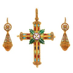 Victorian Cross Pendant and Earrings