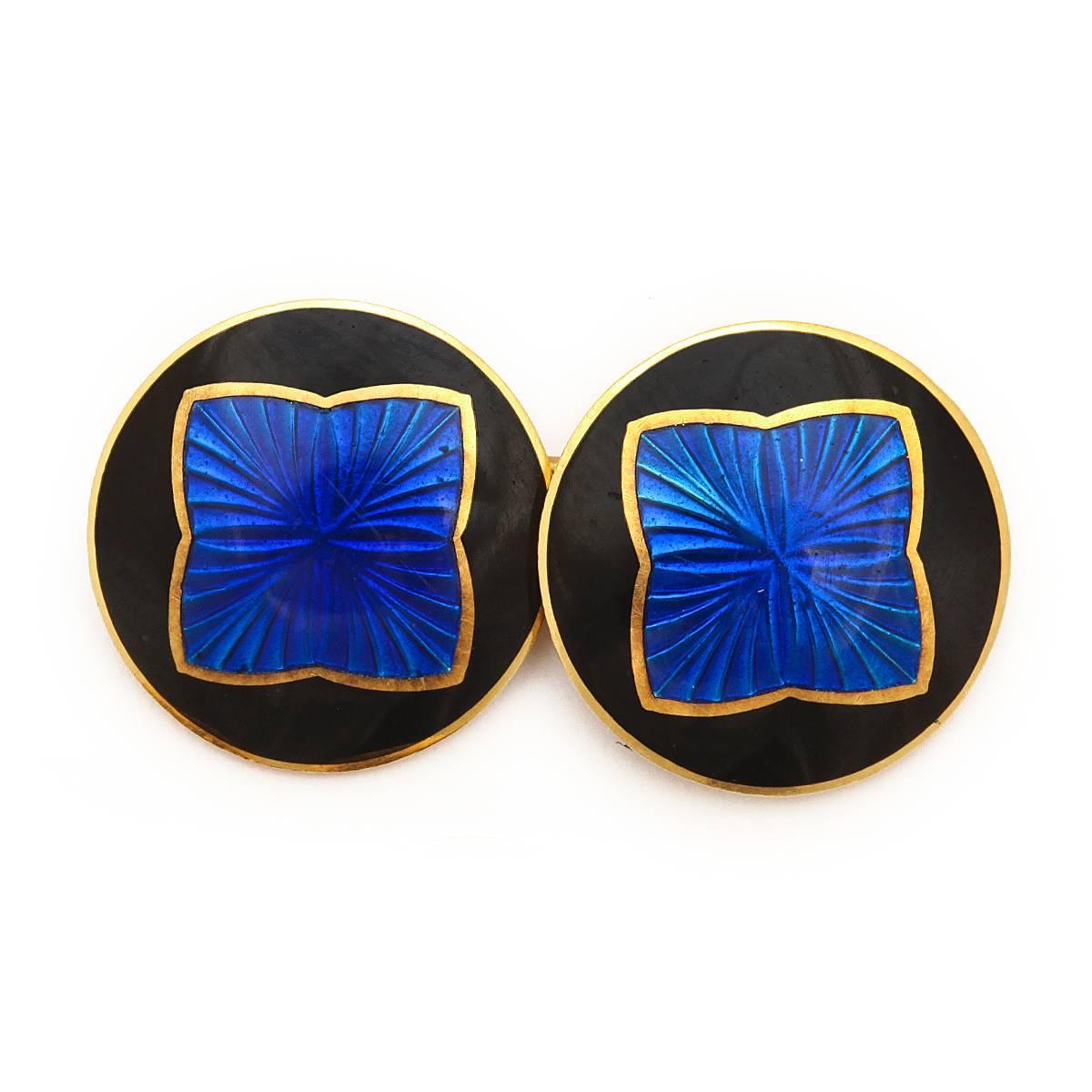 Antique Enamel Gold Cufflinks In Excellent Condition For Sale In New York, NY