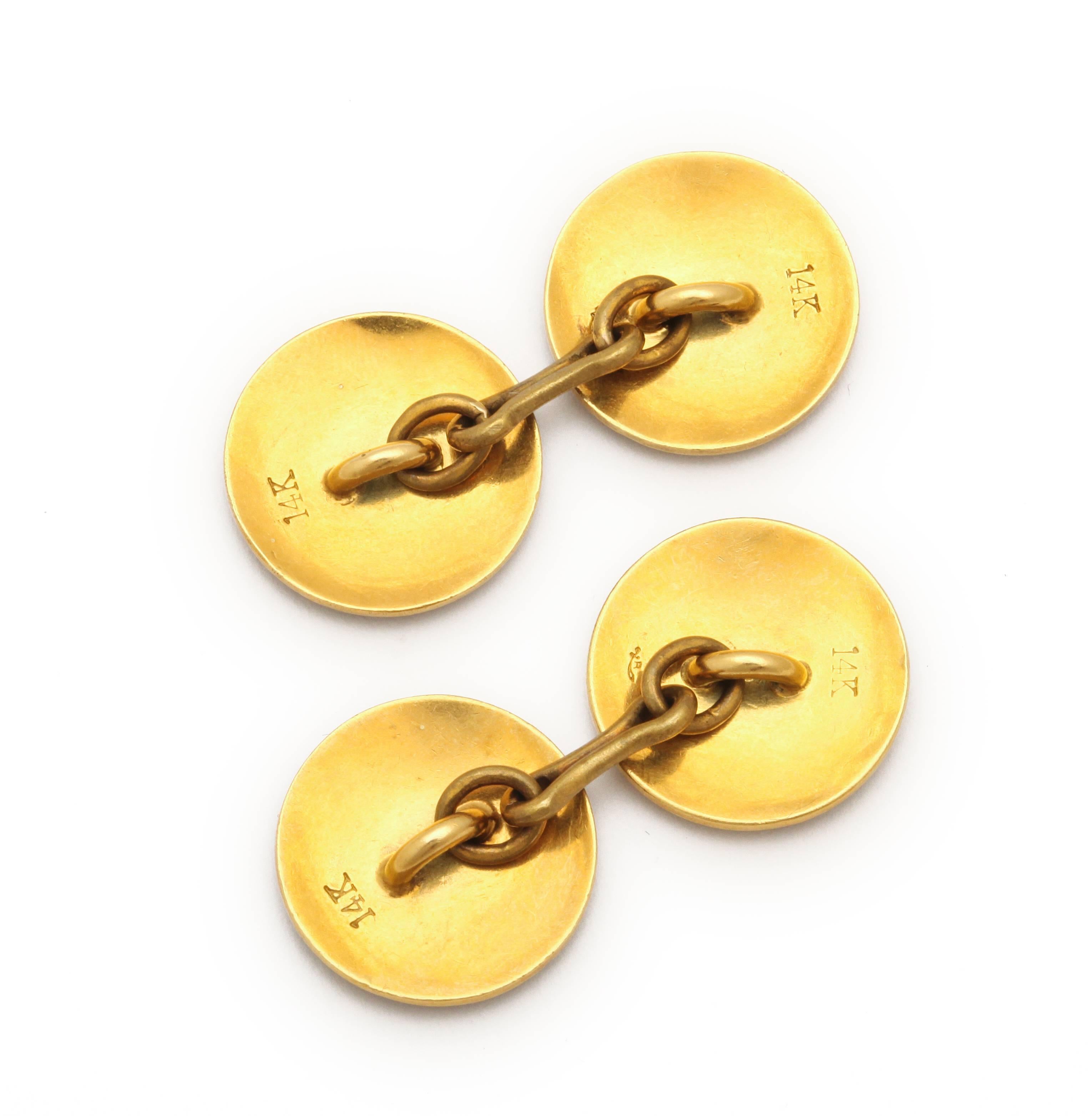 Men's Antique Enamel Gold Cufflinks For Sale