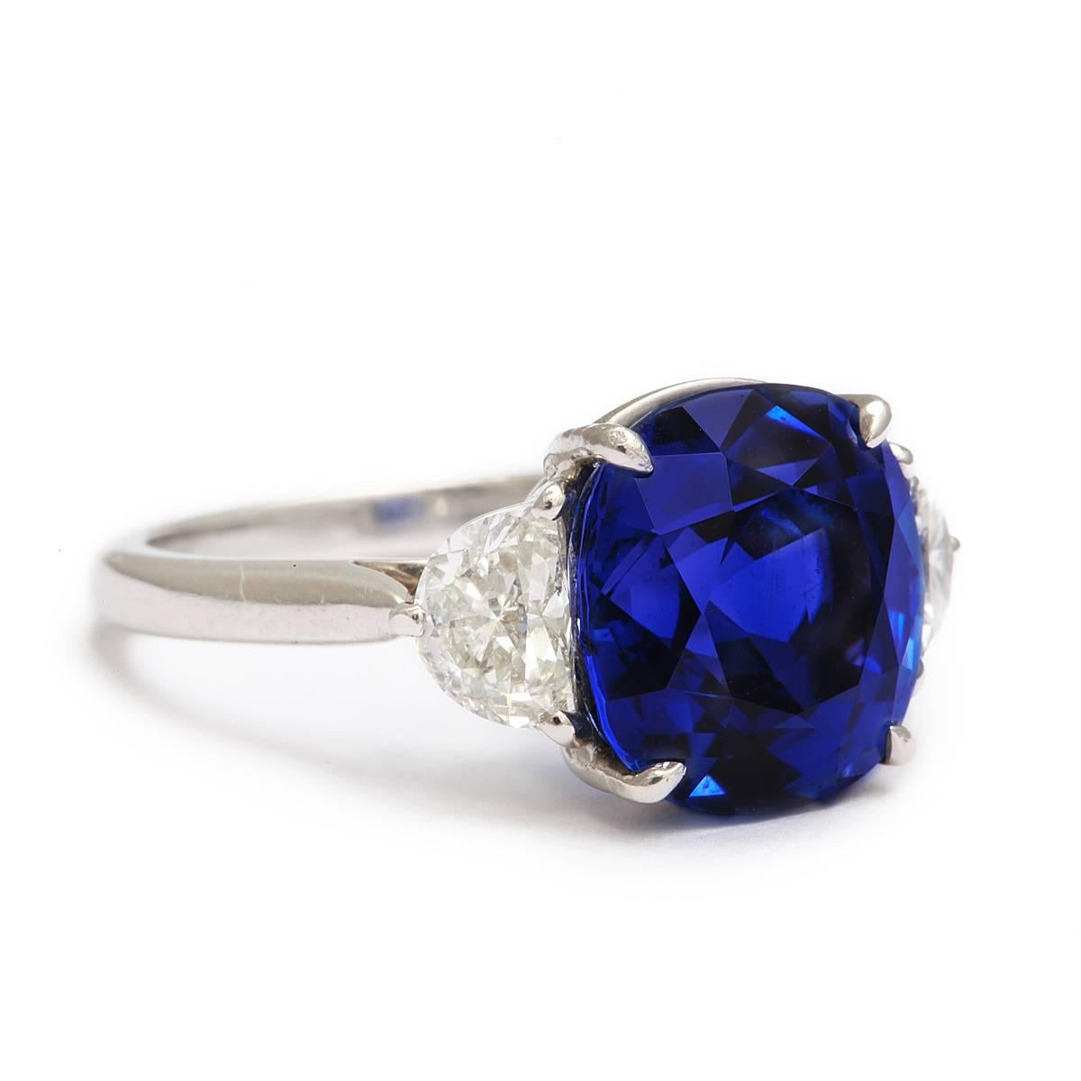 Modern Mid-Century Sapphire Diamond Platinum Ring For Sale