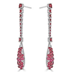 Ruby and Pave Diamond White Gold Drop Earrings