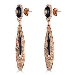 Diamond and Onyx Yellow Gold Earrings