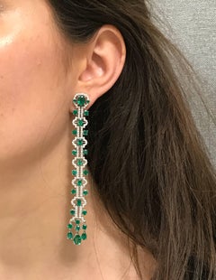Emerald and Diamond Line Earrings