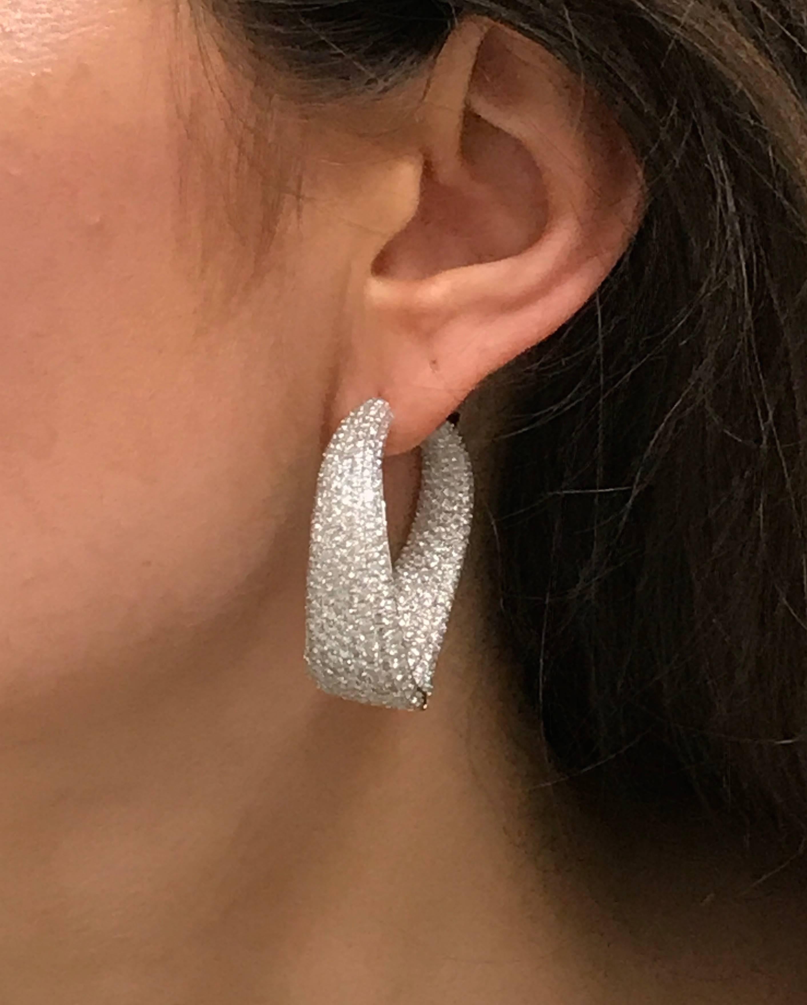 Women's or Men's Pave Diamond Inside-Out Wave Hoop Earrings