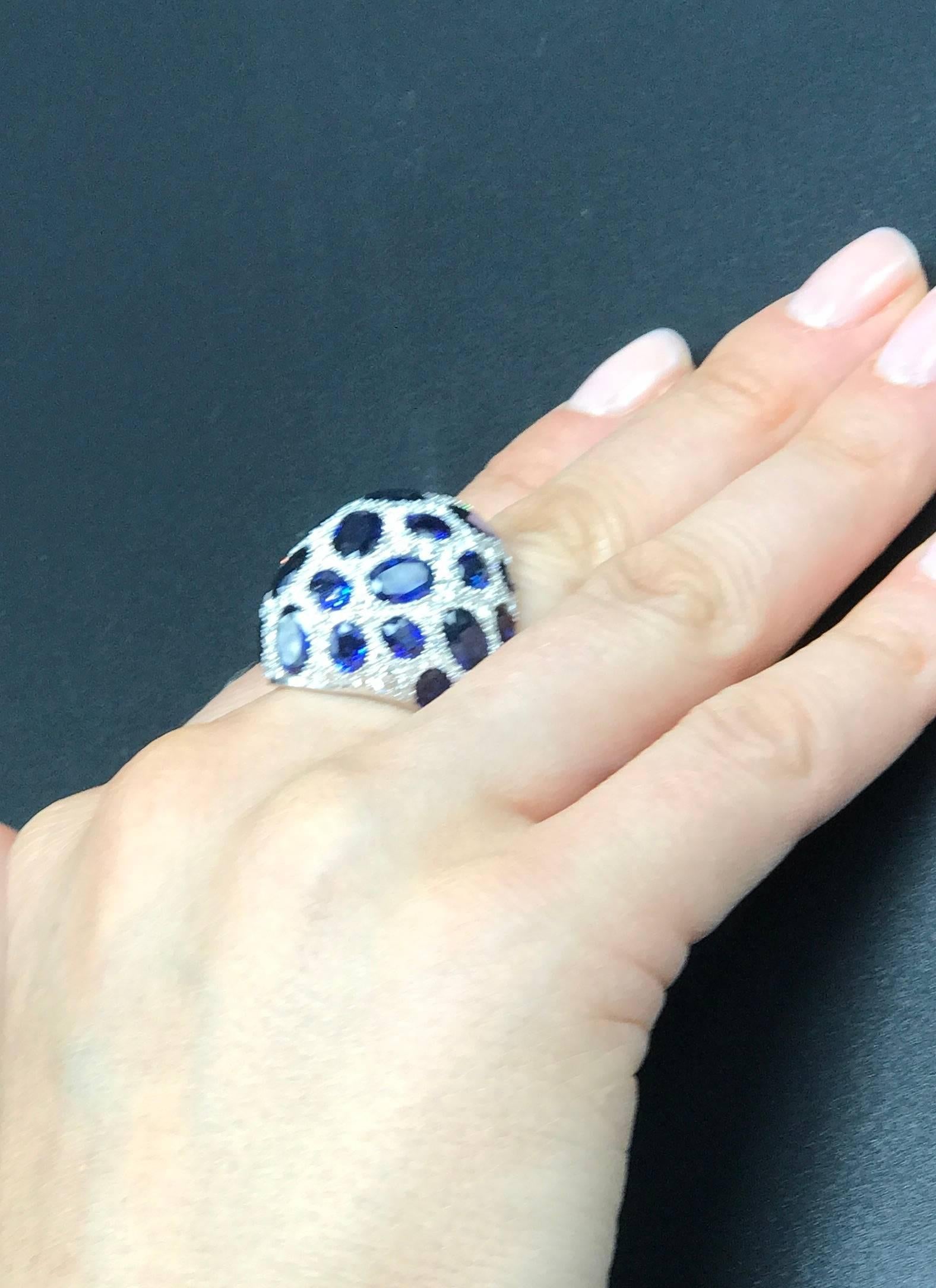 Blue Sapphire and Pave Diamond Dome Ring 1