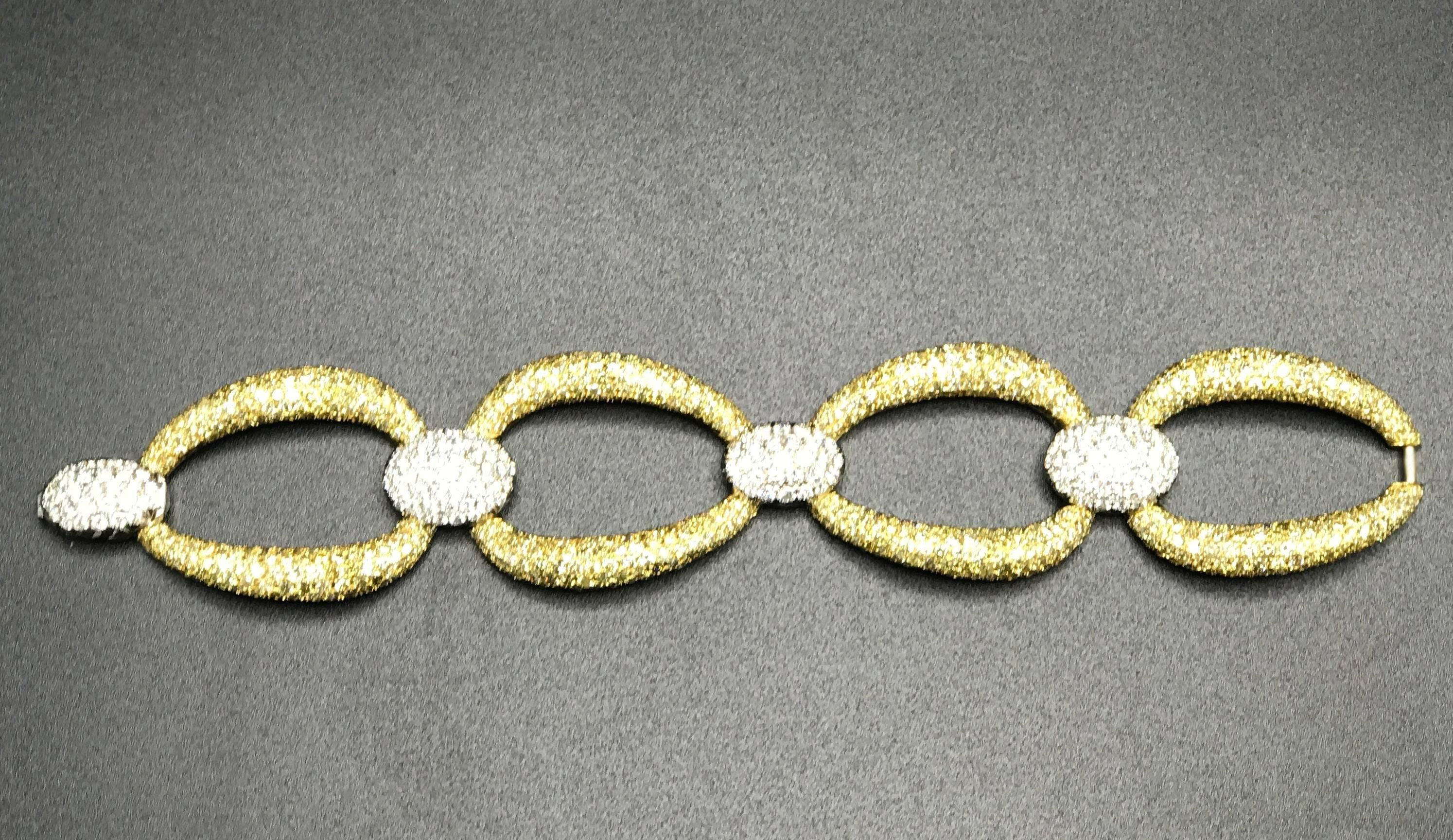 Women's or Men's Yellow Diamond and White Diamond White Gold and Yellow Gold Link Bracelet For Sale