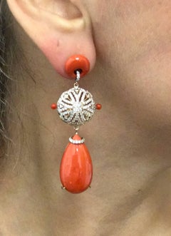 Coral and Diamond Rose Gold Earrings