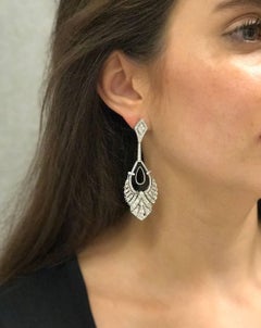 Diamond and Onyx Drop Earrings