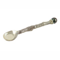 K. Brunini Twig Sterling Silver and Tahitian Pearl Salt Spoon